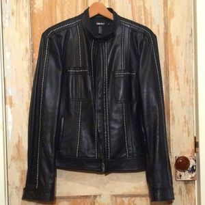 DKNY Leather Motorcyle Jacket w/Fine Detailing